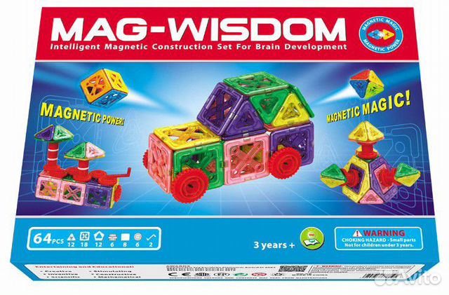 Магнитный конструктор Mag-Wisdom 64 детали
