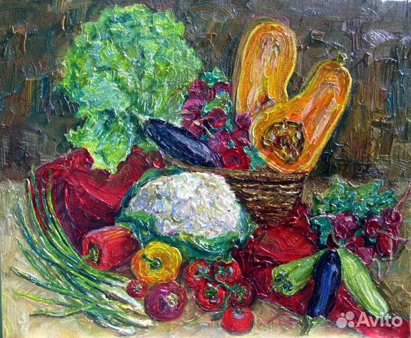 Картина масло холст натюрморт с овощами в раме