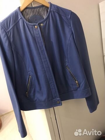 Куртка кожаная голубая Massimo Dutti размер L