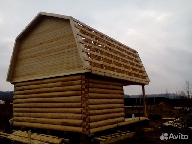 Сруб бани 4х6 + 2 м терраса с мансардной крышей Сруб бани 4х6 + 2 м терраса с мансардной крышей