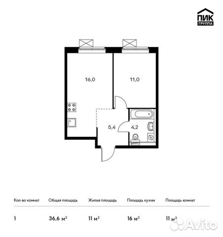 1-к квартира, 36.6 м², 14/22 эт.