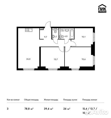 3-к квартира, 78.8 м², 4/33 эт. 3-к квартира, 78.8 м², 4/33 эт.