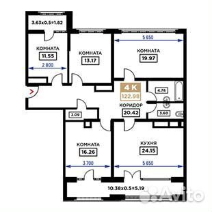 4-к квартира, 123 м², 11/25 эт.