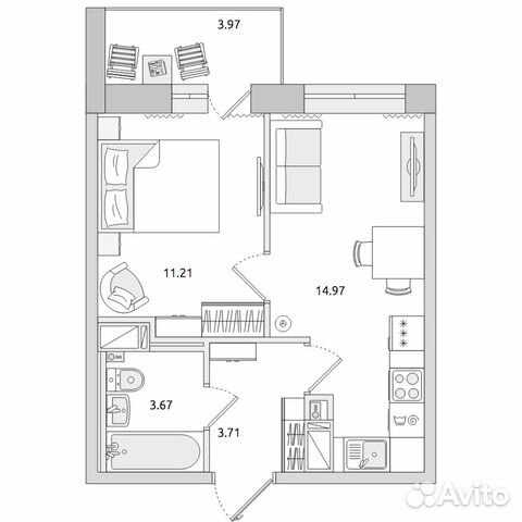 1-к квартира, 37.5 м², 9/15 эт. 1-к квартира, 37.5 м², 9/15 эт.