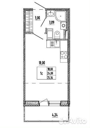 Студия, 24.1 м², 2/17 эт. Студия, 24.1 м², 2/17 эт.