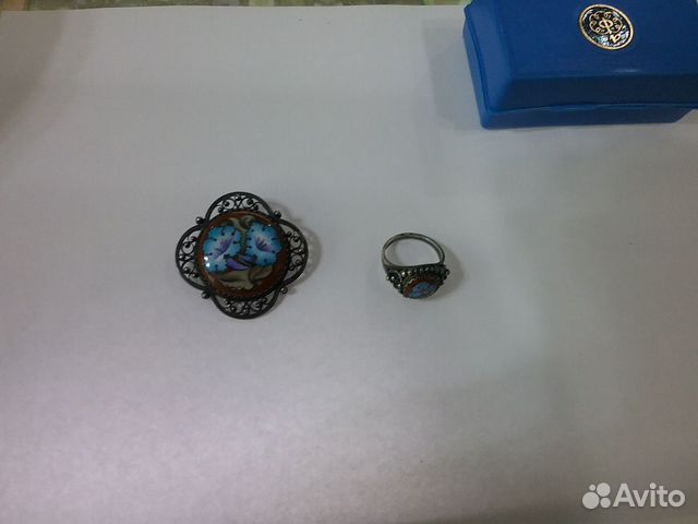 Комплект брошь и кольцо. Финифть
