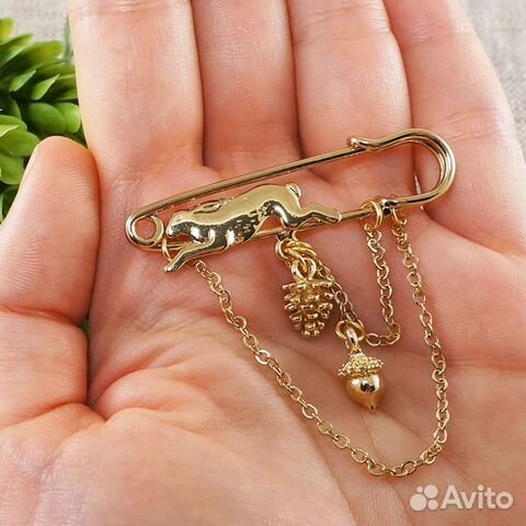 Брошь Булавка Кролик Заяц золотистая Лесная