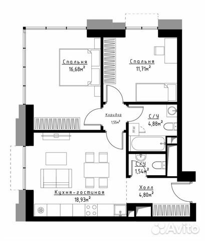 2-к квартира, 60.4 м², 18/33 эт. 2-к квартира, 60.4 м², 18/33 эт.