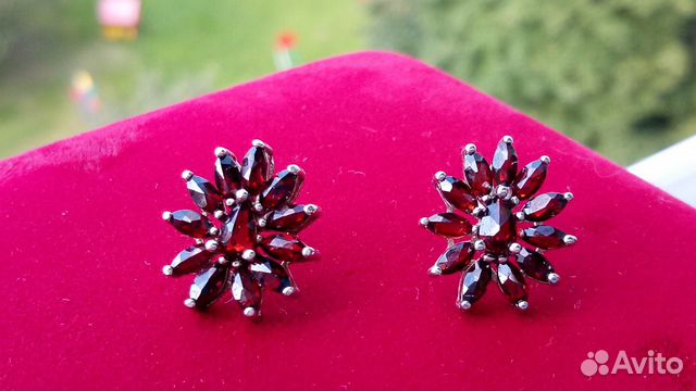 Серьги Golden & silver серебро 925 гранаты Чехия