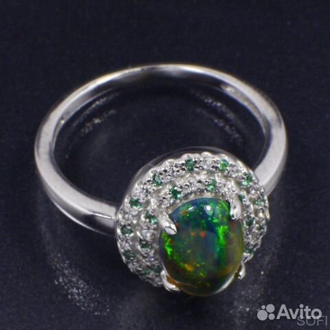 Серебряное кольцо с опалом и фианитом натуральным