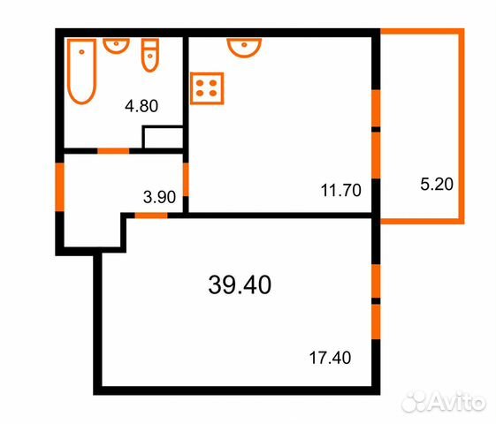 1-к квартира, 40.8 м², 6/8 эт.