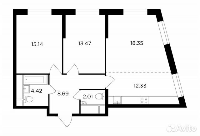 3-к квартира, 74.4 м², 8/30 эт. 3-к квартира, 74.4 м², 8/30 эт.