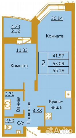2-к квартира, 55.2 м², 5/18 эт.