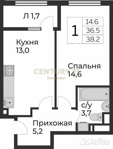 1-к квартира, 38.2 м², 2/12 эт.