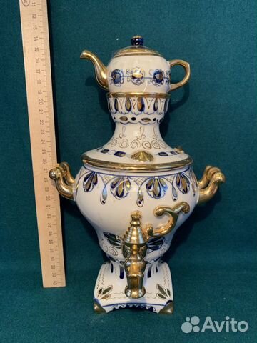 Самовар Гжель фарфоровый СССР Самовар Гжель фарфоровый СССР