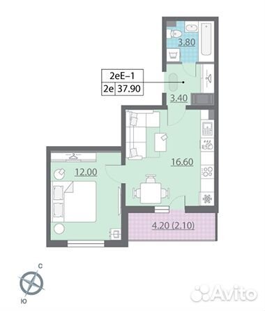 1-к квартира, 37.9 м², 18/23 эт.