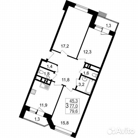 3-к квартира, 79.6 м², 4/7 эт. 3-к квартира, 79.6 м², 4/7 эт.
