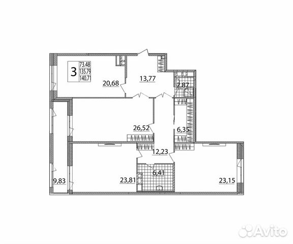 3-к квартира, 141.1 м², 3/14 эт.
