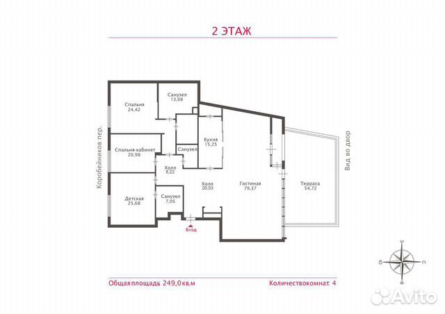 4-к квартира, 249 м², 2/6 эт.