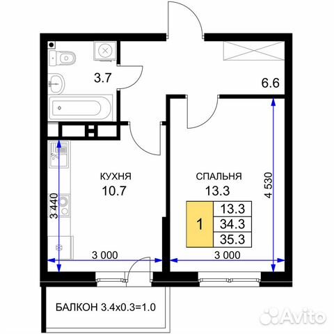 1-к квартира, 35.3 м², 9/16 эт. 1-к квартира, 35.3 м², 9/16 эт.