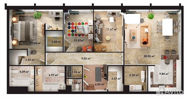 3-к квартира, 128.3 м², 15/16 эт. 3-к квартира, 128.3 м², 15/16 эт.