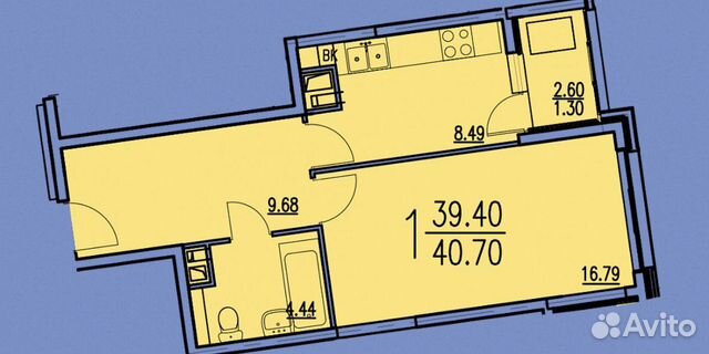 1-к квартира, 39.4 м², 13/18 эт.