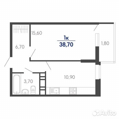 1-к квартира, 38.7 м², 7/24 эт. 1-к квартира, 38.7 м², 7/24 эт.