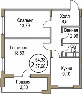 2-к квартира, 57.7 м², 4/19 эт.