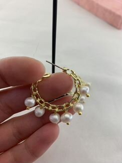 Серьги цепи натуральный жемчуг