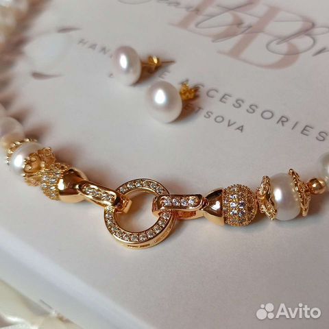 Колье-чокер из натурального жемчуга и пусеты