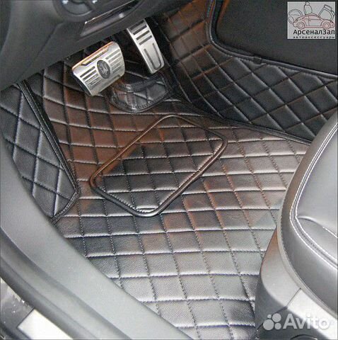 Коврики Kia Sorento, 3d из экокожи черные/беж.шов