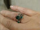 Тройное кольцо серебро с зеленым агатом