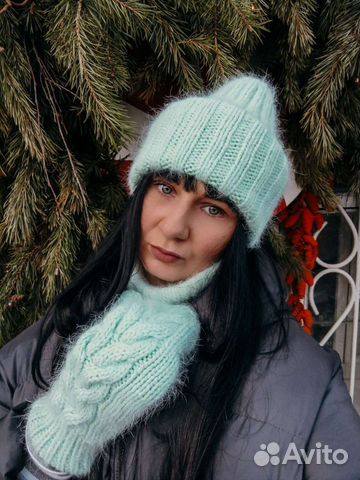 Вязаные шапки, снуды, варежки из пуха норки