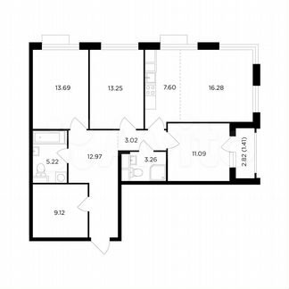 4-к квартира, 96.9 м², 13/26 эт.