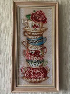 Картина из бисера сахарница с чашками. 32х63