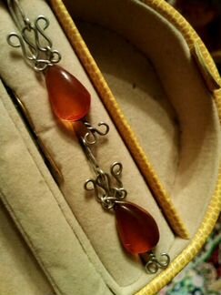 Серьги серебро 875пр. с янтарем