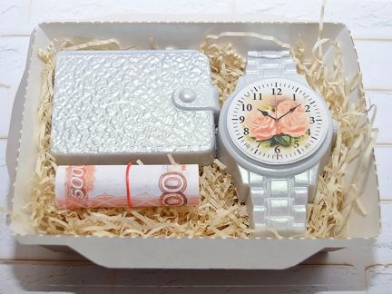 Часы и кошелек набор женский мыло ручной работы