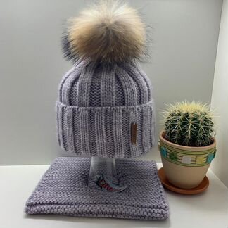 Теплая женская шапка с помпоном и снуд новая