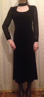 Концертное вечернее бархатное черное платье