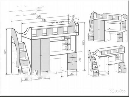 Кровать чердак + рабочее место для ребенка