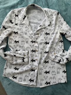 Рубашка блузка с собачками белая