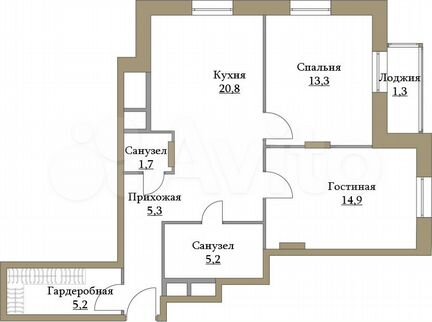 2-к квартира, 67.7 м², 7/17 эт.