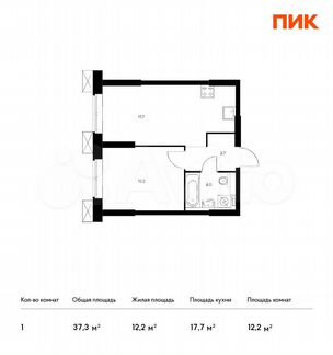 1-к апартаменты, 37.3 м², 3/28 эт.