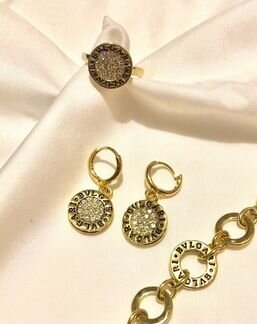 Набор Bvlgari колье, браслет, серьги, кольцо двухс