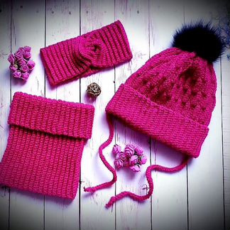 Детский комплект шапка снуд повязка