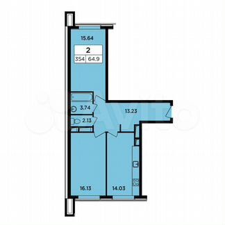 2-к апартаменты, 64.9 м², 16/17 эт.