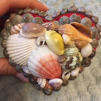 Шкатулка с ракушками, внутри красный бархат