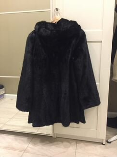 Черная норковая шуба с капюшоном