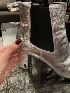 Ботильоны серебристые Saint Laurent